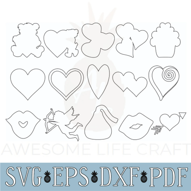 Valentine SVG Shape Bundle, 15 Instant Download Cut Files