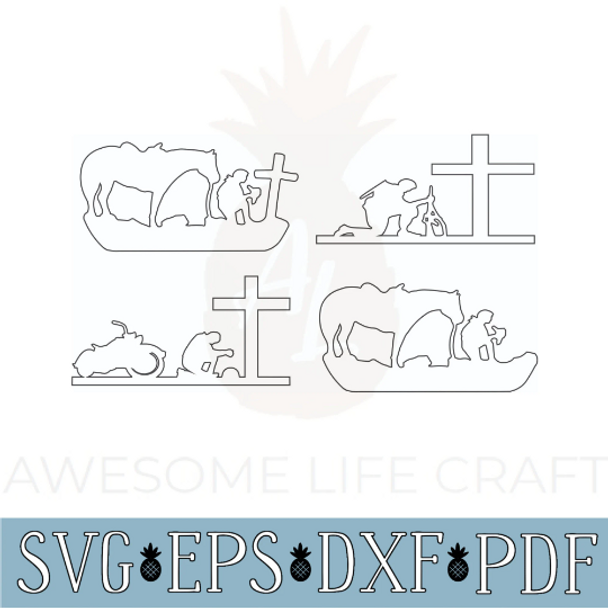 SVG Praying at Cross Bundle, Download 4 Cowboy, Biker, Soldier