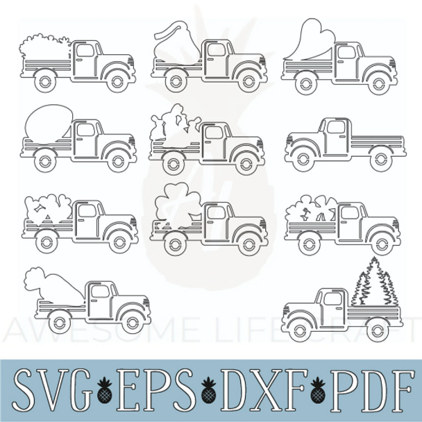 Holiday Truck SVG Files, 11 Instant Old Time Truck Downloadable