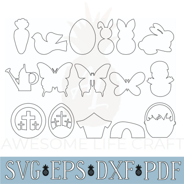 Easter SVG Shape Bundle, 16 Instant Download Cut Files, EPS DXF