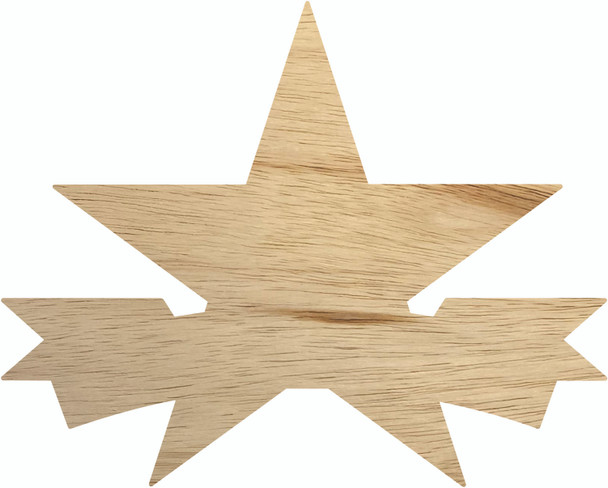 Wooden Star with Banner Cutout, Unpainted Star Craft Shape, DIY