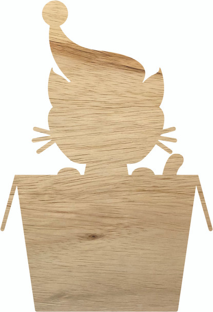 Wooden Cat in the Box Craft Door Hanger, Unfinished Holiday Shape