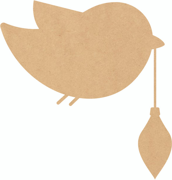 Christmas Bird with Ornament MDF Shape, Unpainted Craft Cutout