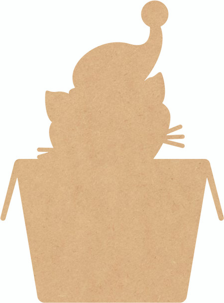 Cat in the Box Christmas MDF Cutout, Craft Wood Holiday Shape, DIY