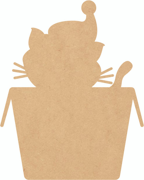 MDF Cat in the Box Christmas Cutout, Wooden Holiday Shape, DIY