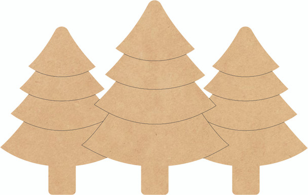 Unfinished Pine Trees Shape, Wooden Blank Paint by Line Cutout
