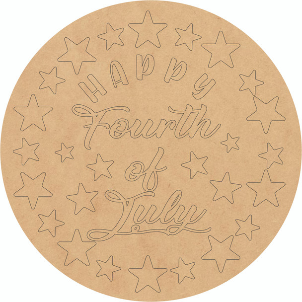 Happy Fourth Of July Circle Shape, Unfinished America MDF Cutout