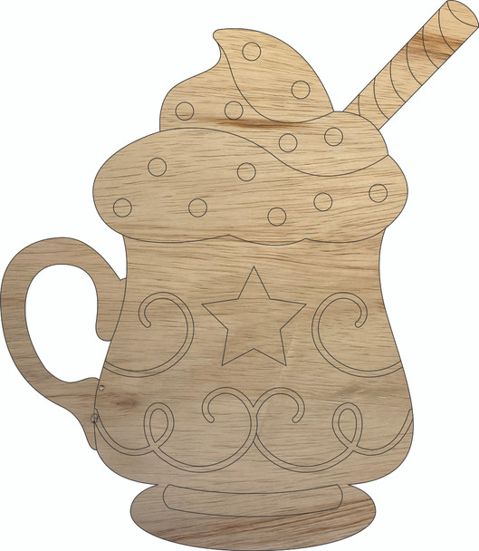 Christmas Drink Craft Shape, Unfinished Real Wood Holiday Drink