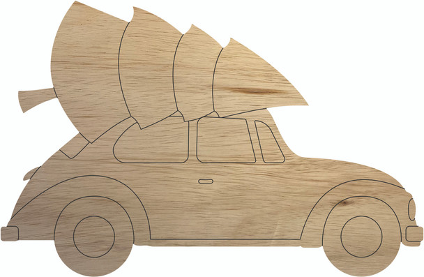 Christmas Car with Tree Real Wood Cutout, Holida Craft Shape
