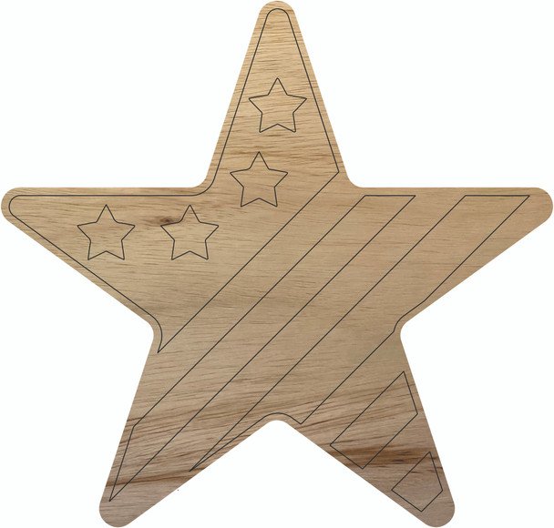 Wooden American Star Shape, Unfinished 4th of July, Paint By Line