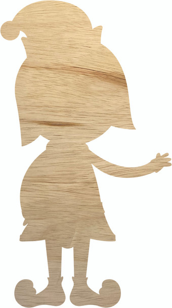Girl Elf Holiday Wooden Shape, Blank Wood Cutout, DIY Craft
