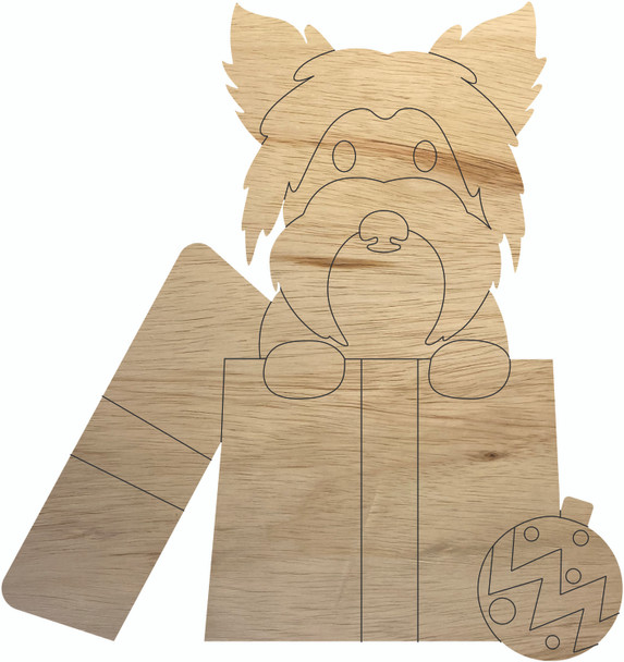 Yorkie in Christmas Gift Wood Cutout, Christmas DIY Craft, Paintable
