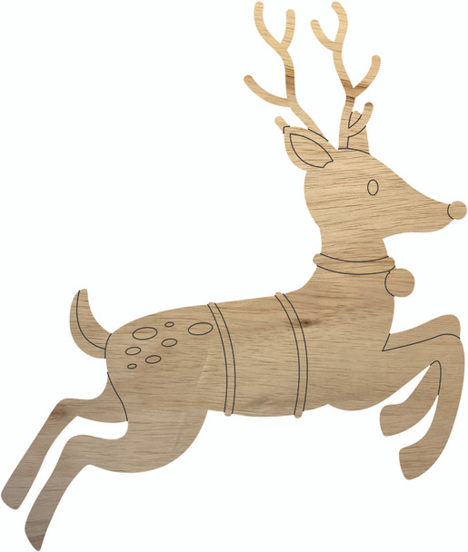 Christmas Reindeer Wood Shape, Unfinished Paint By Line Cutout