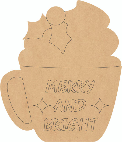 Unfinished Christmas Drink Wood Shape, Merry and Bright Cup Craft