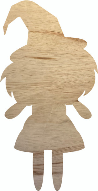 Wooden Witch Doll Cutout, Unpainted Halloween Craft Shape