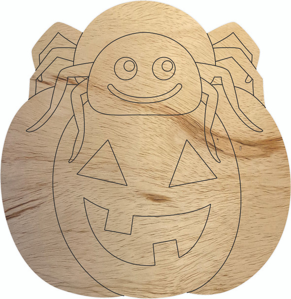 Wooden Halloween Spider Jack-O-Lantern Shape, Pumpkin Craft