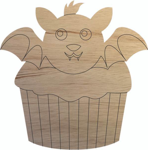 Wood Halloween Bat Cupcake Shape, Unfinished Craft DIY Cutout