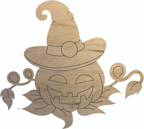 Jack-O-Lantern with Vine Pumpkin Wood Shape, Unfinished Halloween