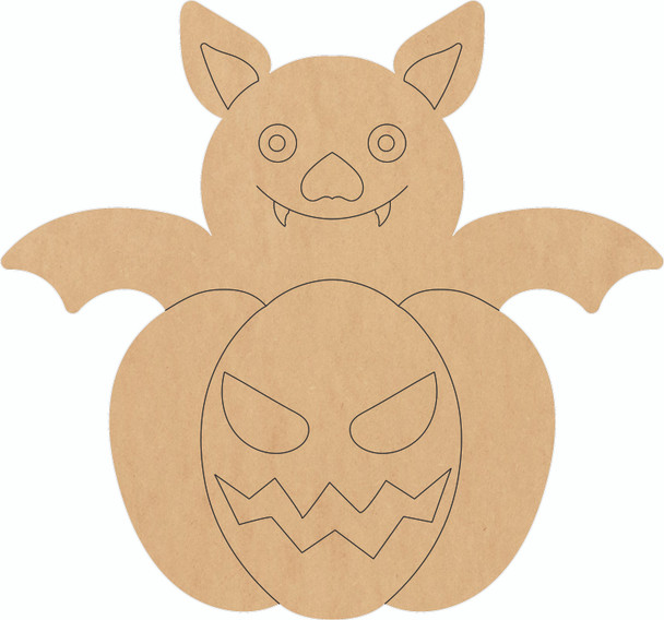 Halloween Bat Jack-O-Lantern Blank Cutout, Pumpkin Wood