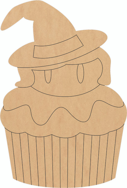 Wooden Halloween Witch Cupcake DIY Shape, Unfinished Craft