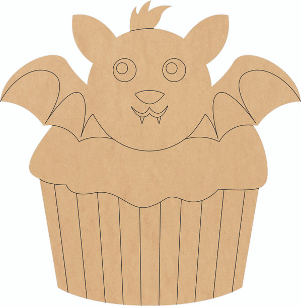 Halloween Bat Cupcake Wood Shape, Unfinished Craft MDF Cutout