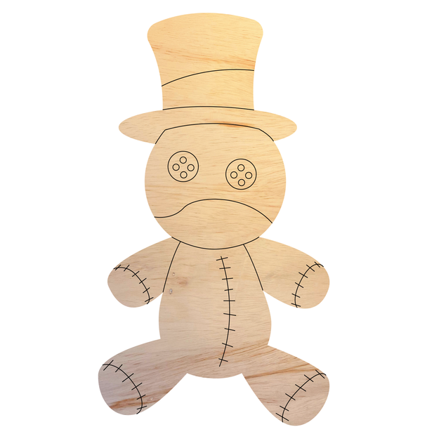 Wooden Doll With Top Hat Cutout, Unfinished Halloween