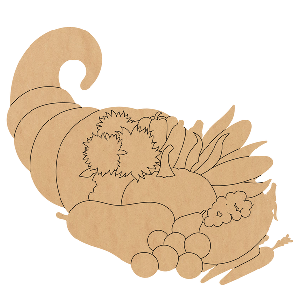 Thanksgiving Cornucopia Wood Cutout, Paintable Engraved Craft