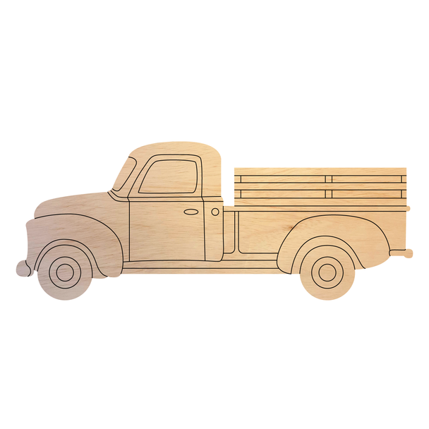 Wood Old Truck Cutout, Unfinished Fall Truck Shape, Farm