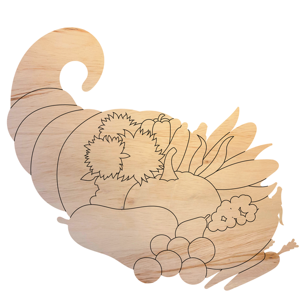 Thanksgiving Cornucopia Cutout, Wood Paintable Craft