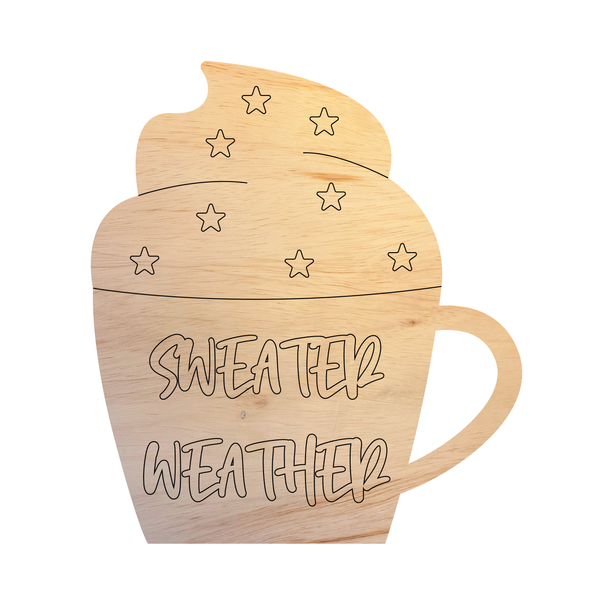 Sweater Weather Cup Wood Cutout, Unfinished Winter Craft