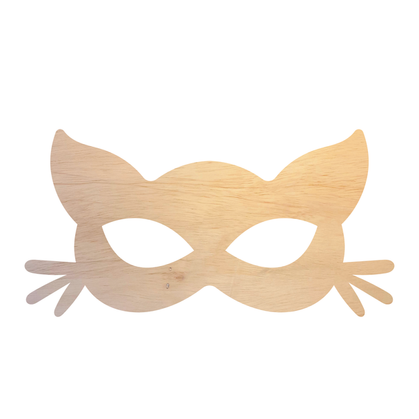 Cat Mask Wood Cutout, Unfinished Cat Mask Paintable Craft