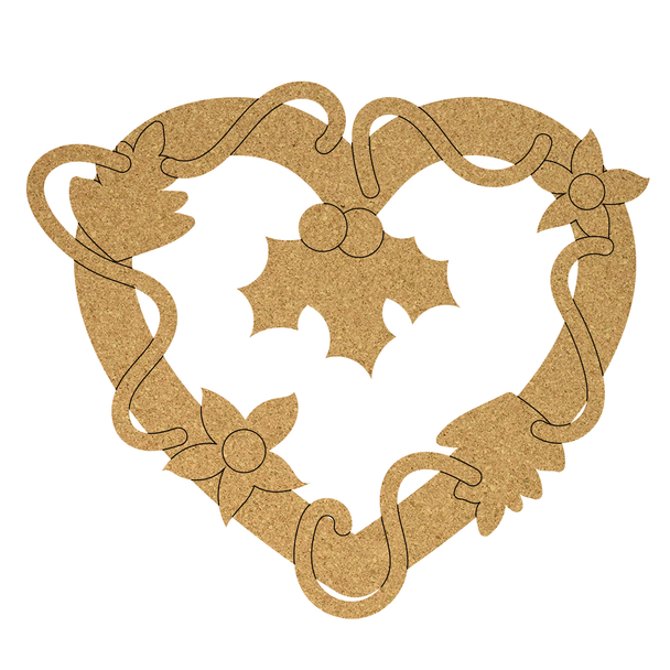Christmas Heart Wreath Cork Board Shape, Cork Heart Cutout