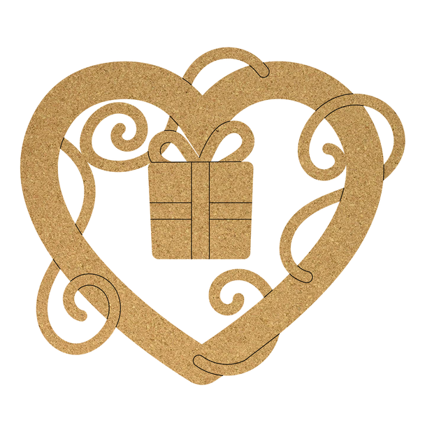 Christmas Gift Heart Wreath Cork Board Shape, Cork Cutout