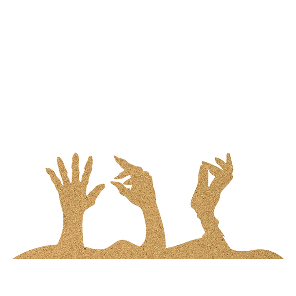 Three Zombie Hands Cork Board Shape, Spooky Blank Cutout