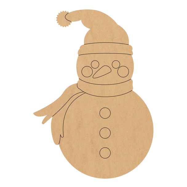 Snowman With Scarf Wooden Shape, Christmas Craft Cutout