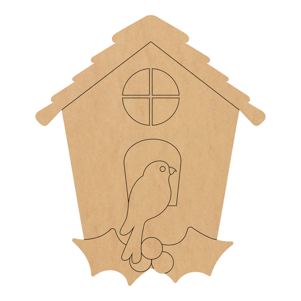 Wooden Winter Birdhouse Shape, Christmas MDF Birdhouse Cutout