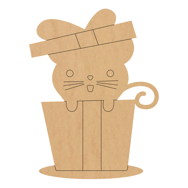 Mouse Gift Wooden Shape, Wood Christmas Mouse Cutout