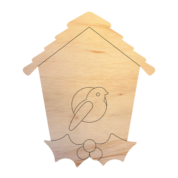 Birdhouse Winter Wooden Shape, Winter Time Birdhouse Craft