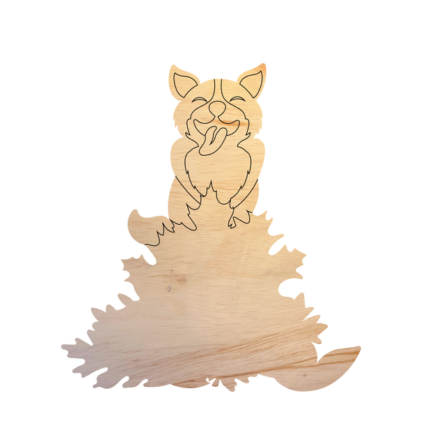 Dog in Leaf Pile Wood Shape, Blank Fall Dog Cutout