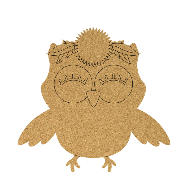 Owl with Flower Crown Cork Board Shape, Owl Craft Cutout