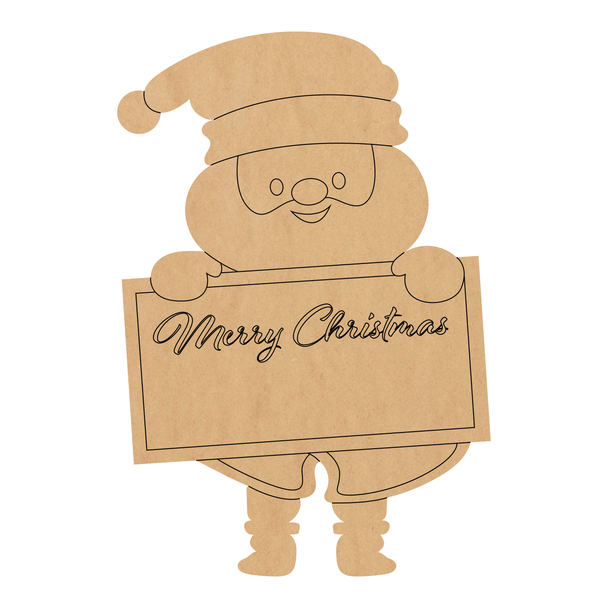 Wood Merry Christmas Santa Cutout, Holiday Craft MDF Shape