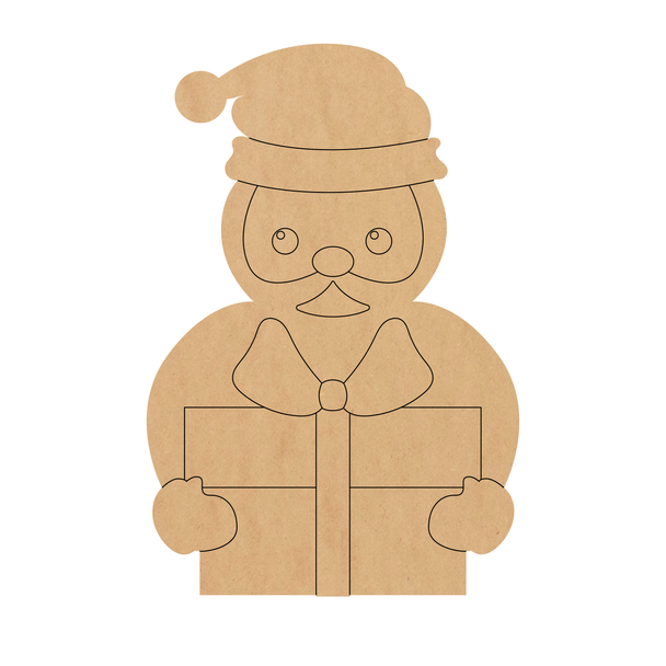 Santa With Gift Wooden Cutout, Christmas Santa Craft MDF Shape