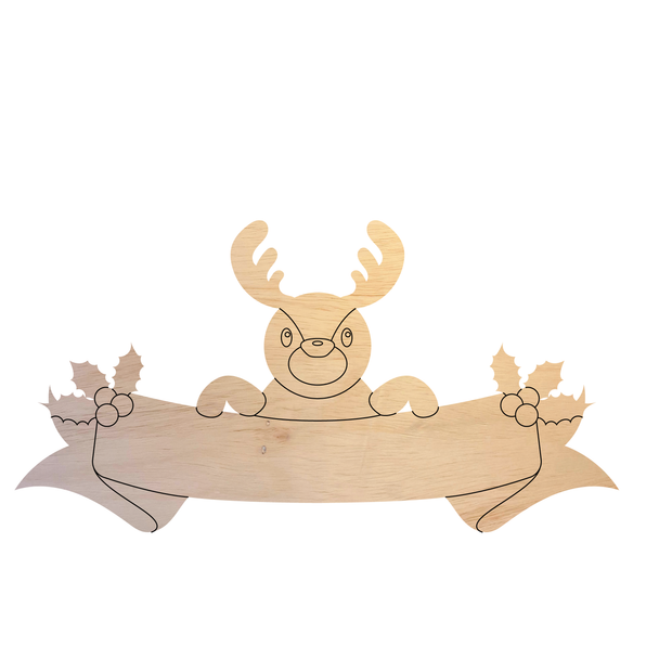 Reindeer Banner Wood Shape, Unfinished Christmas Cutout