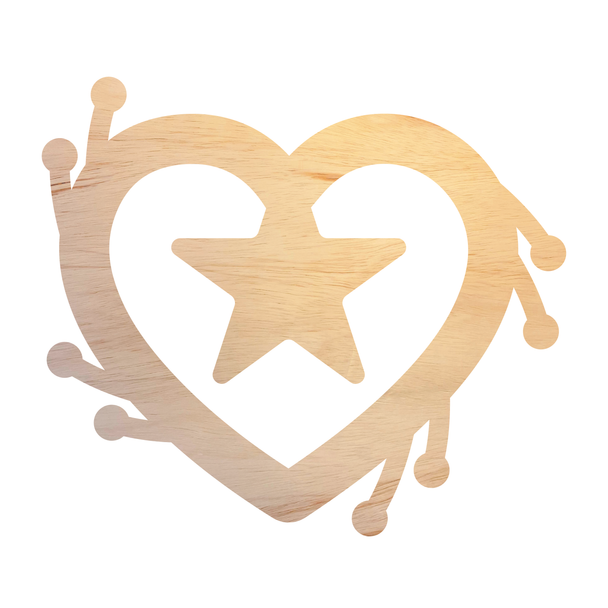 Wooden Christmas Heart Star Shape, Unfinished Cutout