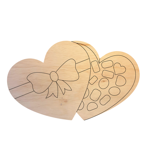 Valentine Box of Chocolates Wood Shape, Unfinished Craft Cutout