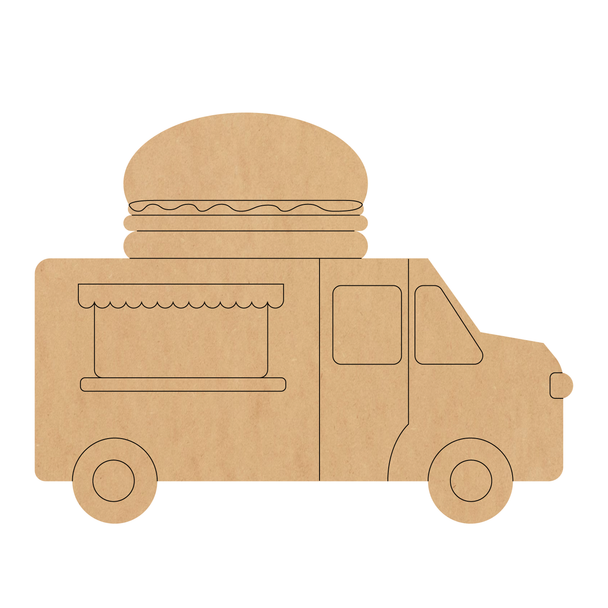 Hamburger Food Truck Wood Shape, Wooden MDF Truck Cutout