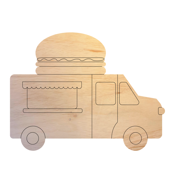 Hamburger Food Truck Wood Shape, Unfinished Truck Cutout