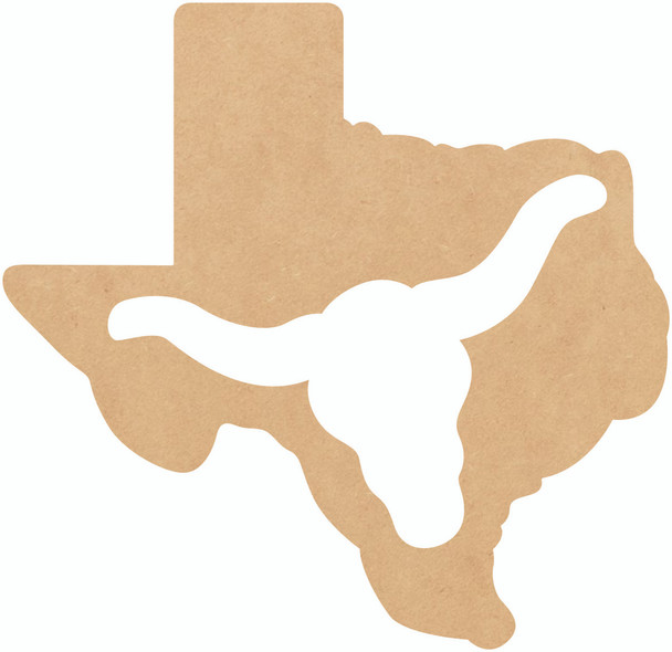 Unfinished Texas with Longhorn Cutout, State Shape