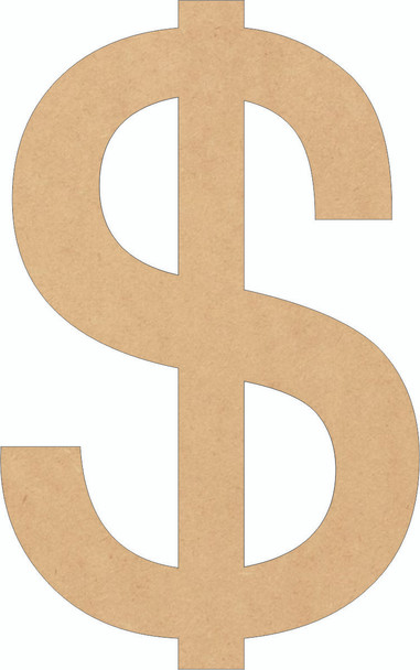 Wooden Dollar Sign Craft Shape, Unpainted Do It Yourself Cutout