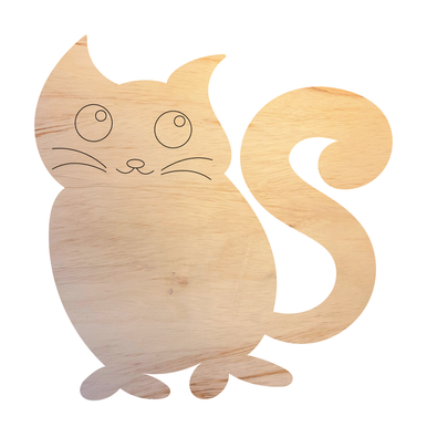 Wood Goofy Cat Shape, Unpainted Wooden Cat Cutout, Craft - Awesome Life
